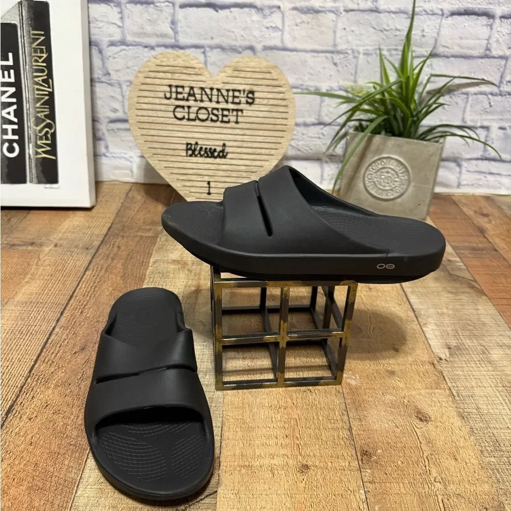 Oofos Ooahh Sandals Mens 12 Women’s 14 Black Slide Recovery Sport Slip On Shoes‎